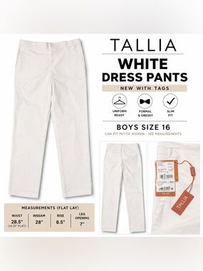 Tallia Boys White Dress Pants Sz 16 Uniform Formal‎ Slim Fit NWOT Clean Classic